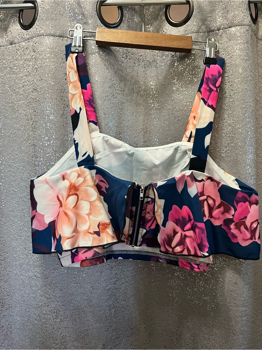 Floral Ruffle Crop Top - Navy Multi - Picture 2 of 5